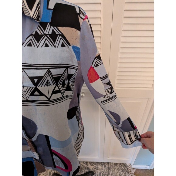 NIC + ZOE Blouse Women's S Jigsaw Bold Geo Abstract Art To Wear Button-Up Shirt - Picture 6 of 14